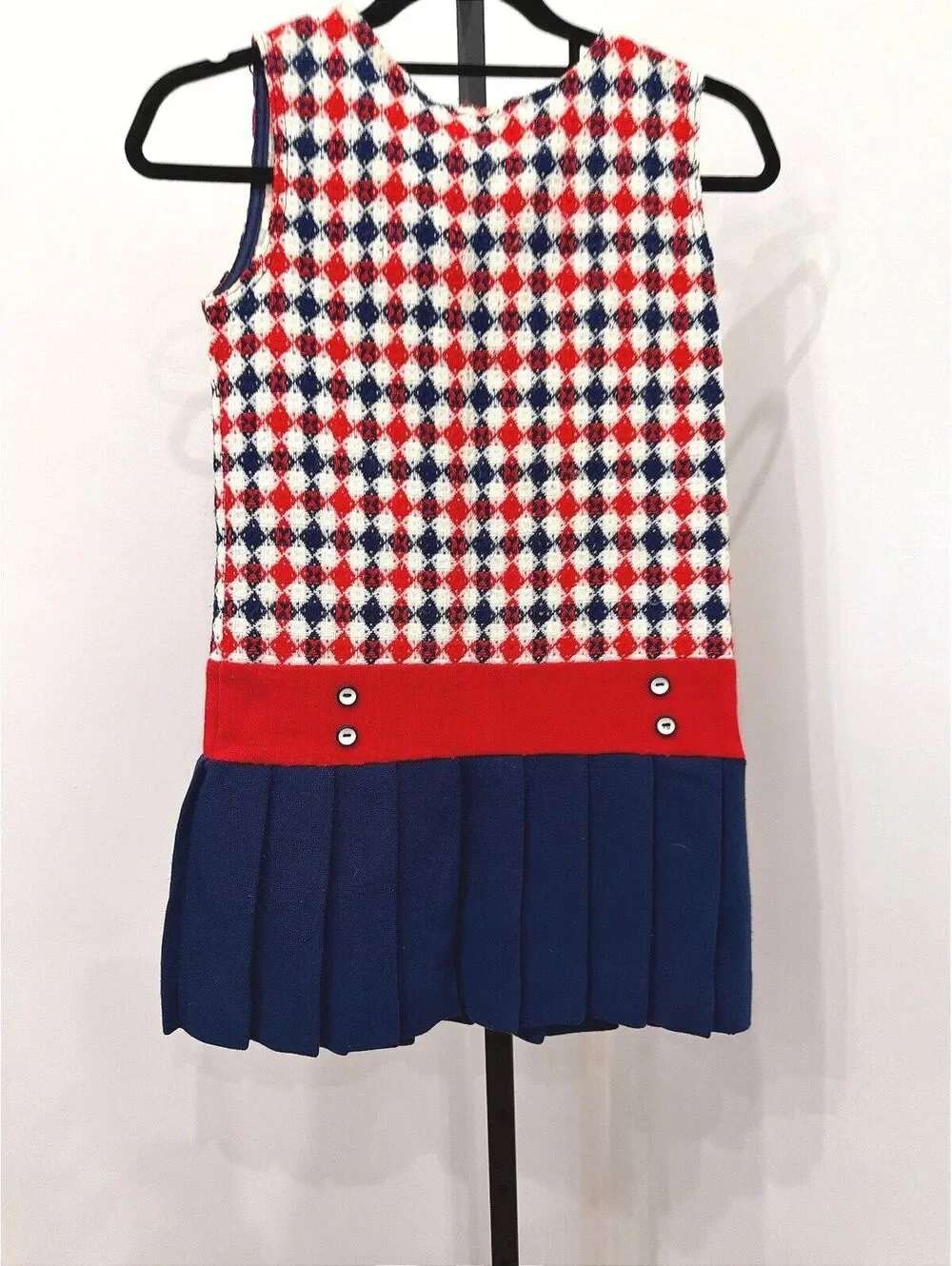 Playmore Girls Size 12 Sleeveless Red, White, and Blue Pleated Dress